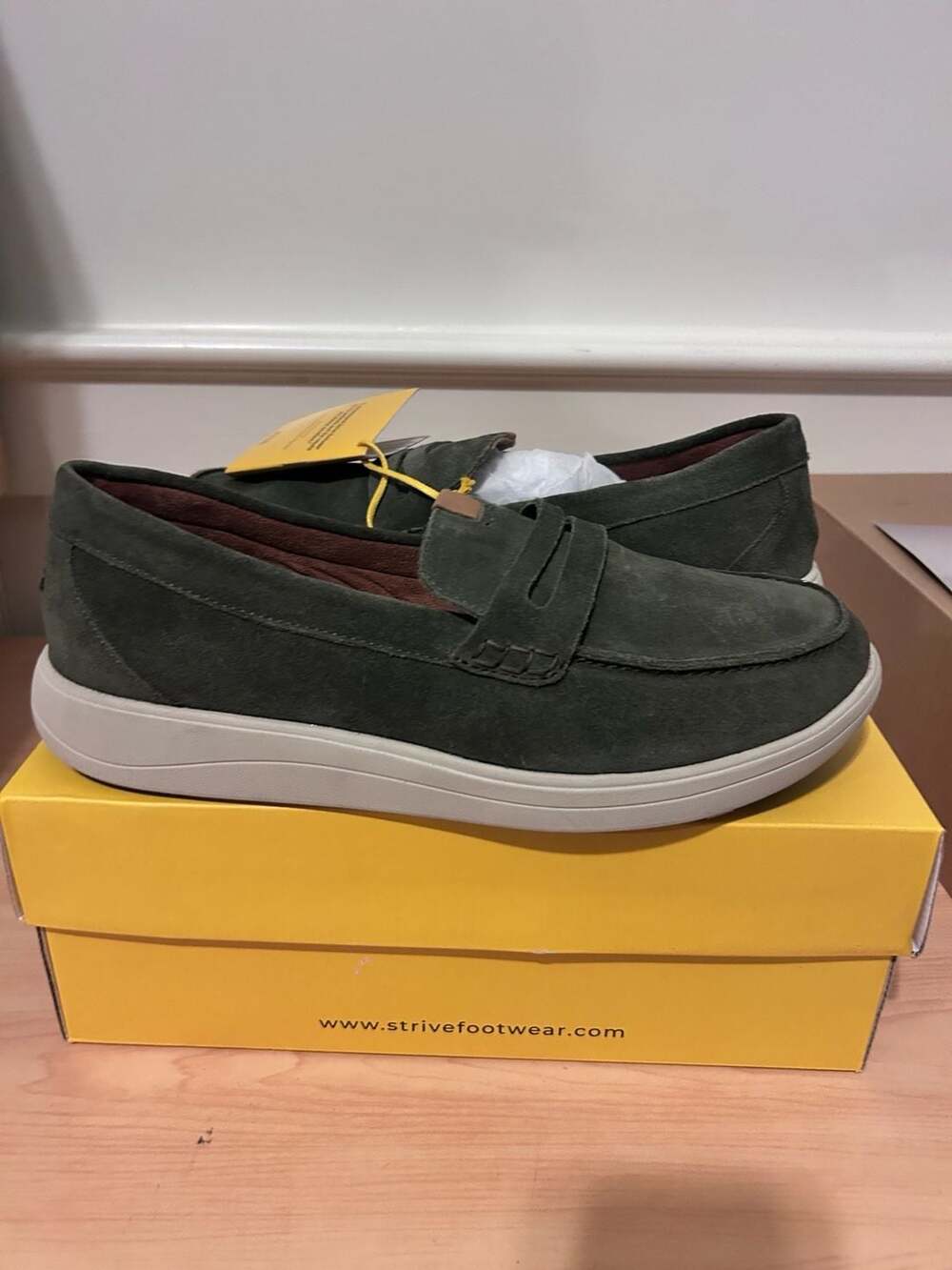 Strive Portland Suede Penny Loafers Olive Size 11